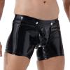 Doomiva Men's Wetlook Patent Leather Boxer Shorts, Open Back, Black, XL view 4