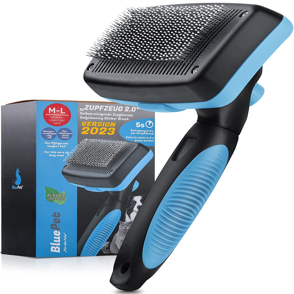 BluePet Self-Cleaning Slicker Brush for Long-Haired Dogs and Cats
