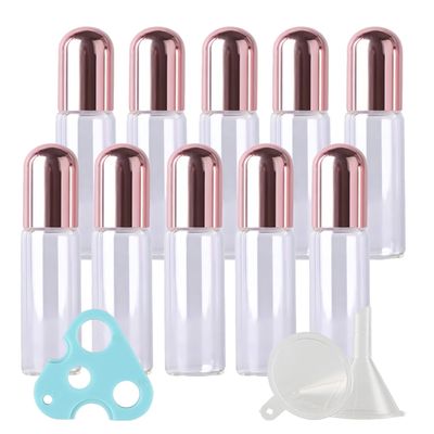 ZEOABSY 10-Pack 5 mL Empty Clear Essential Oil Roller Bottles with Pink Screw Caps