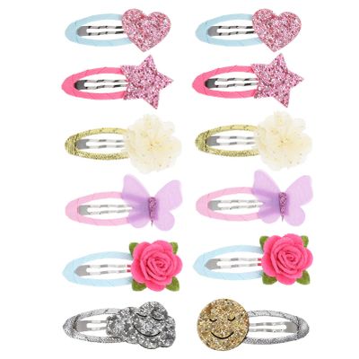 Hair Clips for Girls, 12 Pieces, Handmade, Glitter