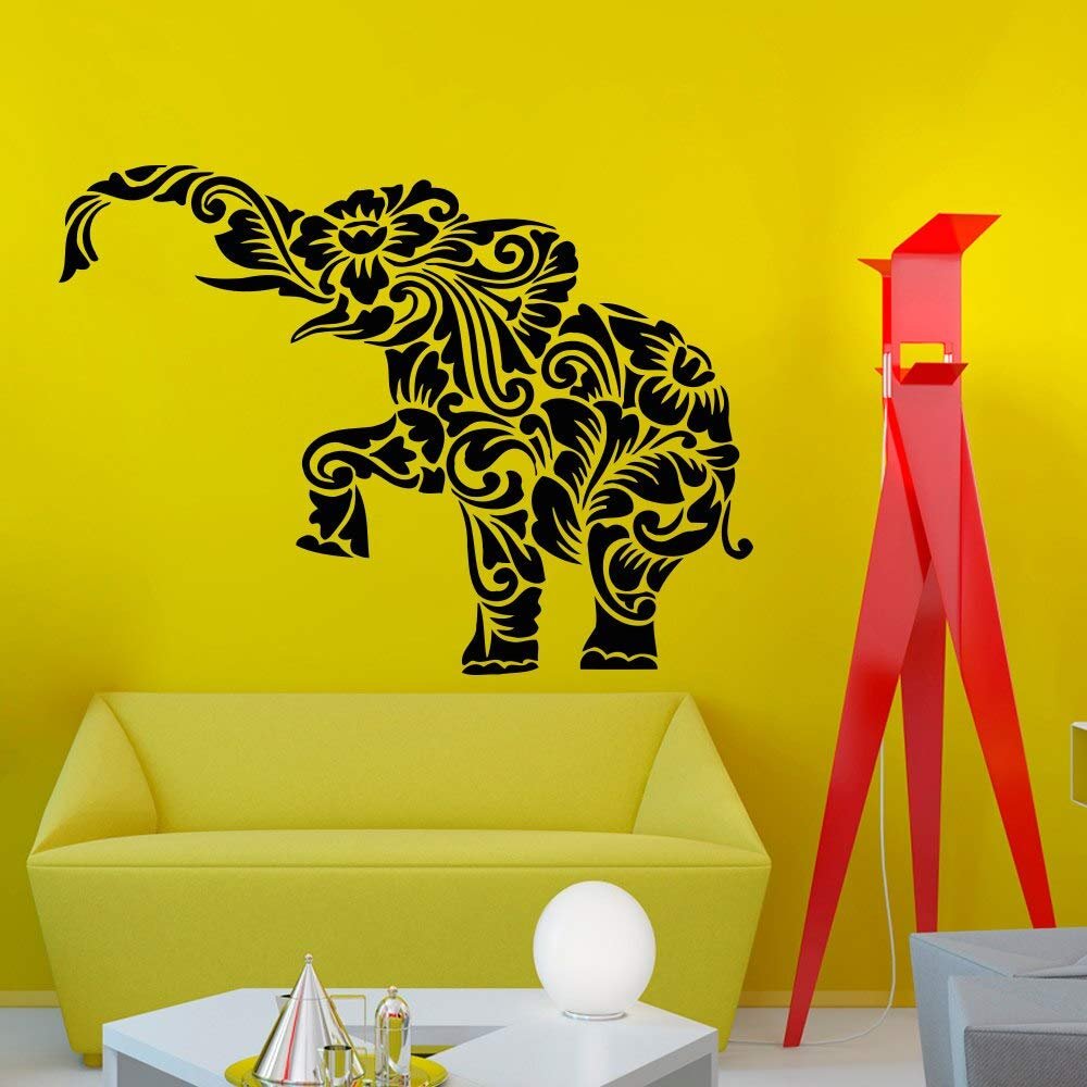 Zdklfm69 Elephant Wall Tattoo, Giant Silhouette, Indian-Style Decor, 42 x 56 cm