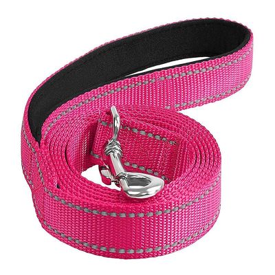 Reflective Nylon Dog Training Leash with Padded Handle, Rose Red