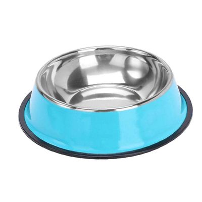 PAKEY Stainless Steel Dog Bowl, 18 cm, Blue, with Non-Slip Rubber Rim