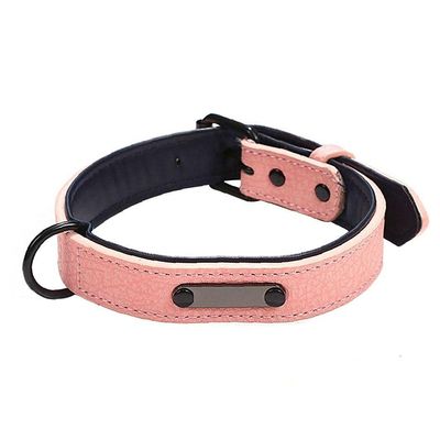 PAKEY Adjustable Puppy Collar, Superfiber PU Leather, Durable Safety Collar, Pink, M