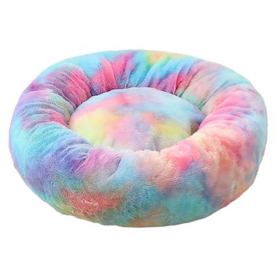 Cozomiz 35.4 in Round Donut Plush Dog Bed, Washable, Multicolor Gradient
