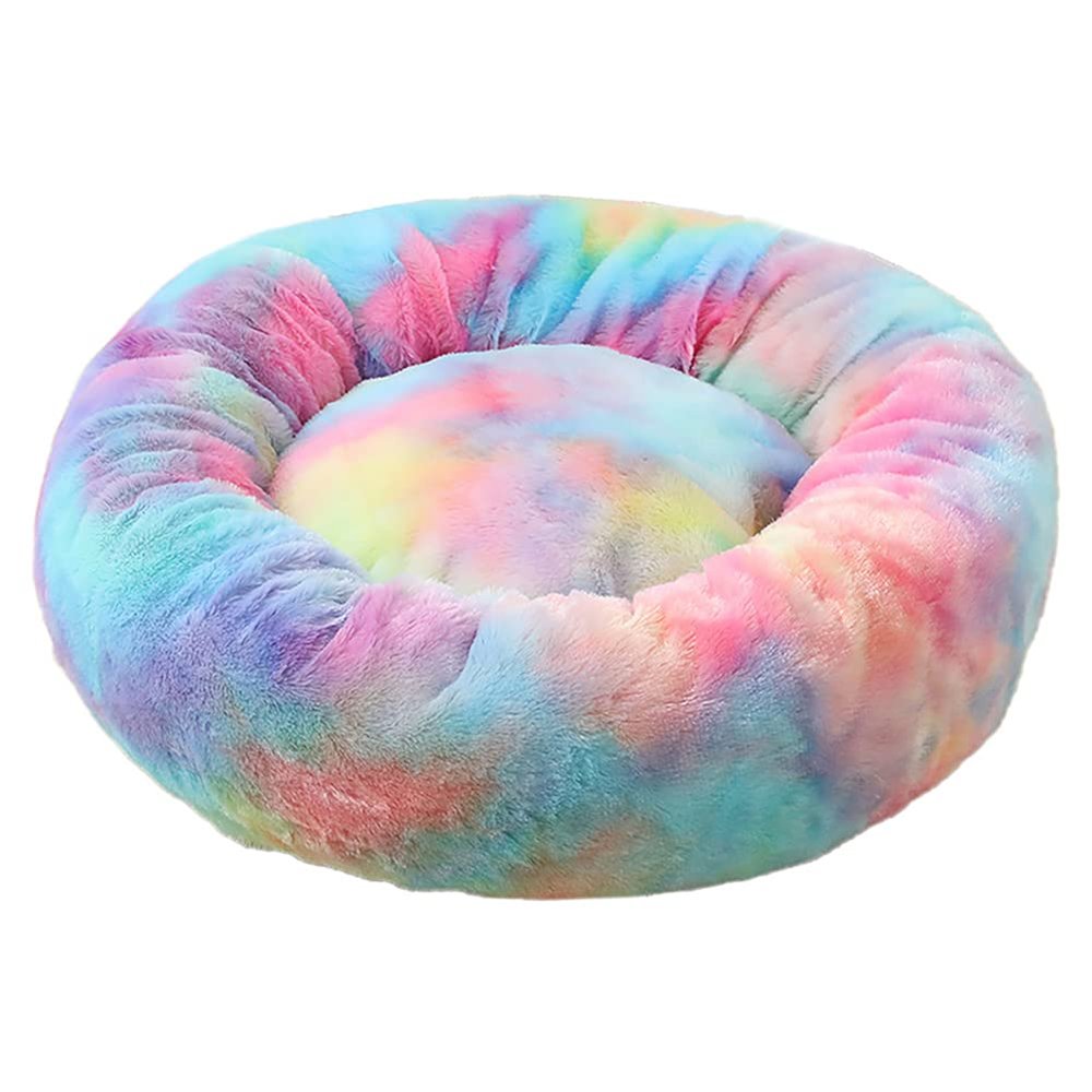 Cozomiz 35.4 in Round Donut Plush Dog Bed, Washable, Multicolor Gradient