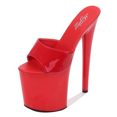 Women's 20 cm Stiletto High Heel Platform Sandals for Party, Club, Sexy, Stripper, and Pole Dance, Plus Size, Unisex, Red, EU 45