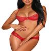 Obsessive Women's Red Lace Lingerie Set with Underwire Cups and Open Thong, XXL view 1