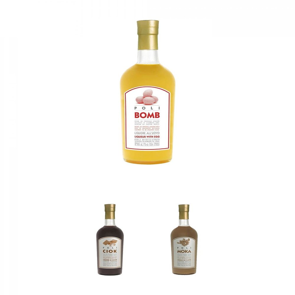 Jacopo Poli Kreme 17 Bomb 0.7 Liter + Kreme CIOK Cocoa Liqueur 0.7 Liter + Kreme Moka Crema al Caffe Coffee Liqueur 0.7 Liter