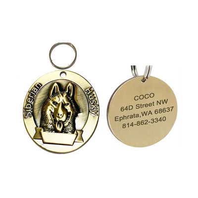 Vintage Antique Bronze Personalized Double-Sided Dog ID Tag – Husky