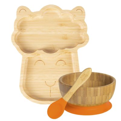 Tiny Dining Kids' Bamboo Suction Llama Dinner Set - Orange
