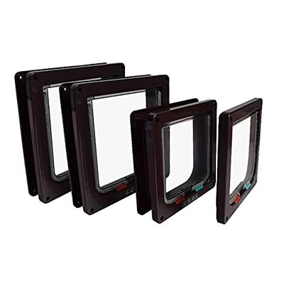 4-Way Lockable Cat Flap, ABS Plastic, Brown, Size L, 2 cm Thin