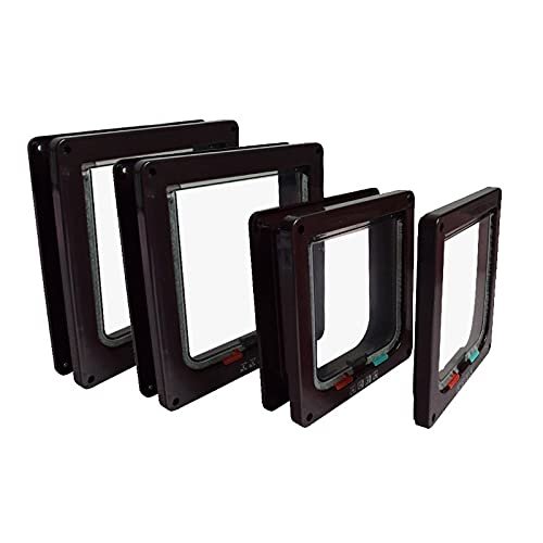 4-Way Lockable Cat Flap, ABS Plastic, Brown, Size L, 2 cm Thin