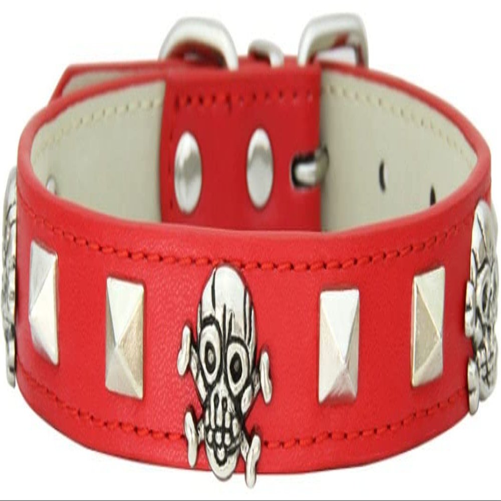 ZESLIV Dog Collar with Studded Skull Design