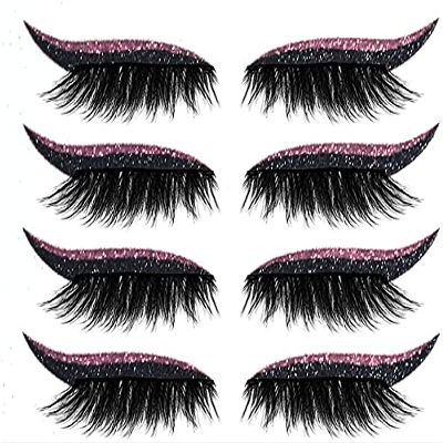 4 Pairs Reusable Eyeliner and Eyelash Stickers, 7 Colors, Waterproof, Easy to Apply and Remove, Type F