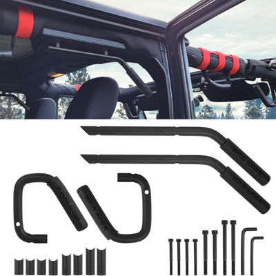 Jtron Front and Rear Grab Handles, Steel Set for Jeep Wrangler JK 2007–2019, Black