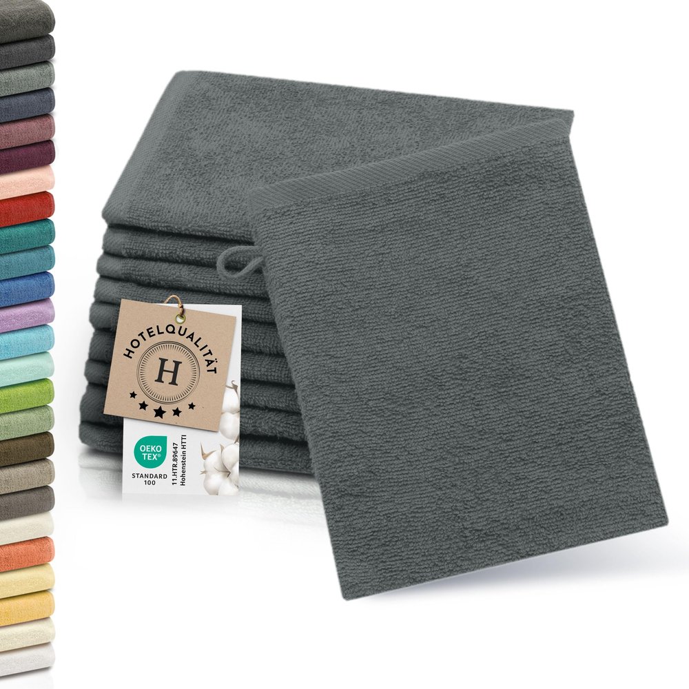 ZOLLNER 10-Piece Washcloth Set, Soft and Absorbent, Cotton, 16 x 21 cm, Graphite