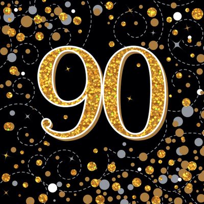 OakTree Sparkling Fizz 90th Black & Gold Napkins, 33 x 33 cm, 3-Ply, 16 Count