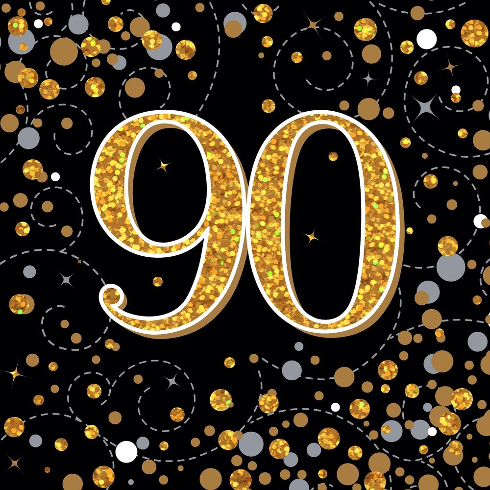 OakTree Sparkling Fizz 90th Black & Gold Napkins, 33 x 33 cm, 3-Ply, 16 Count