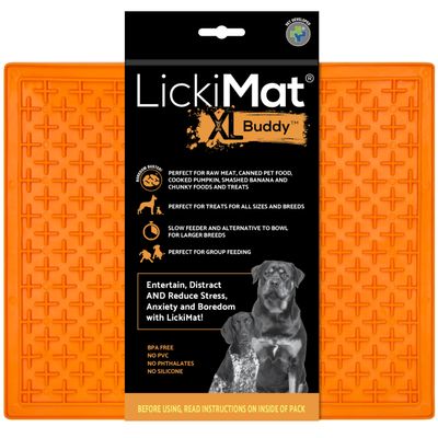 LickiMat X Large Breed Buddy Dog Lick Mat, Calming Slow Feeder and Anxiety Relief Alternative to Puzzle Toys, Orange