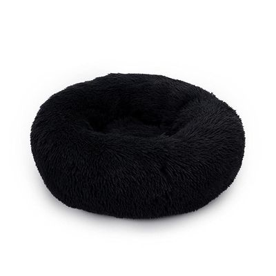 Chickw1 Round Donut Dog Bed for Dogs and Cats, Soft Plush Washable Pet Bed, Black, 70 cm