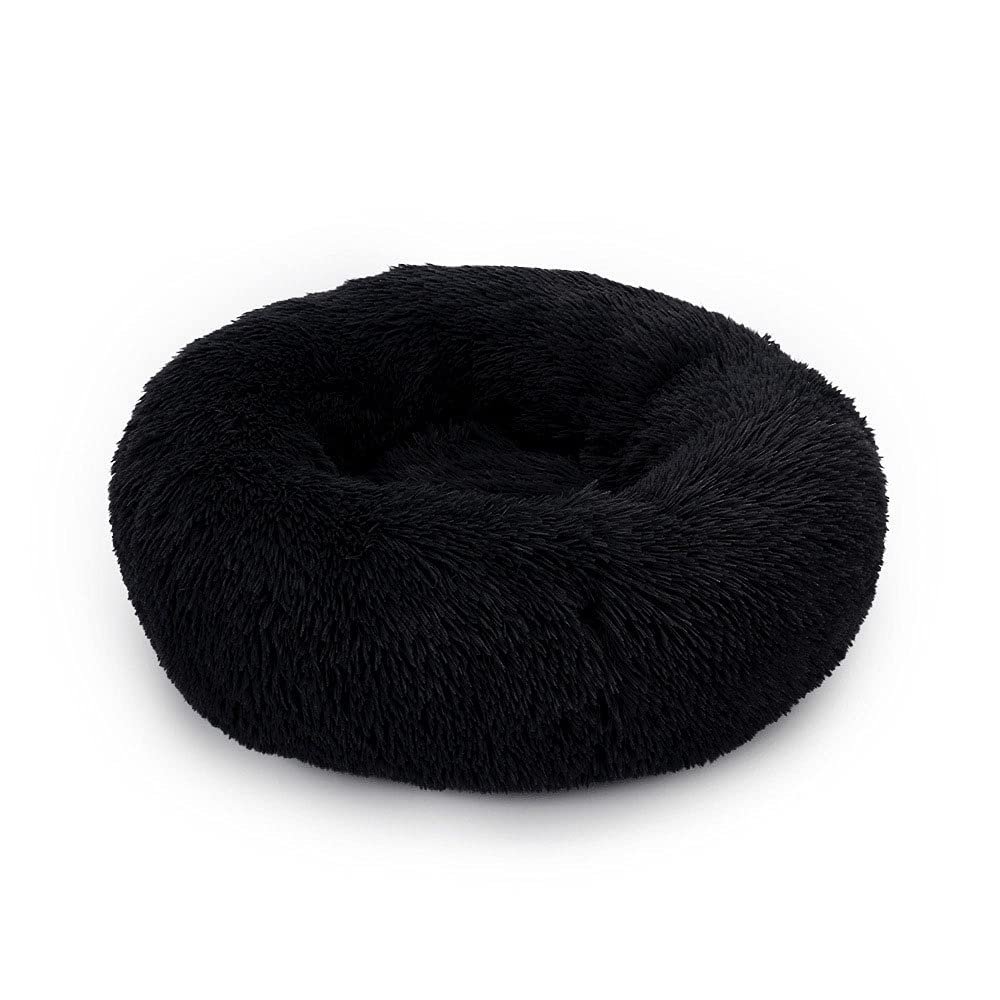 Chickw1 Round Donut Dog Bed for Dogs and Cats, Soft Plush Washable Pet Bed, Black, 70 cm