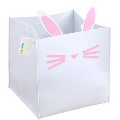 OYHOMO Kids' Felt Storage Basket with Bunny Design, Foldable Toy Bin with Handles