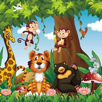 Custom 3D Photo Wallpaper Lion Tiger Giraffe Monkey Animal Wall Mural for Baby or Kids' Bedroom, 430 x 300 cm