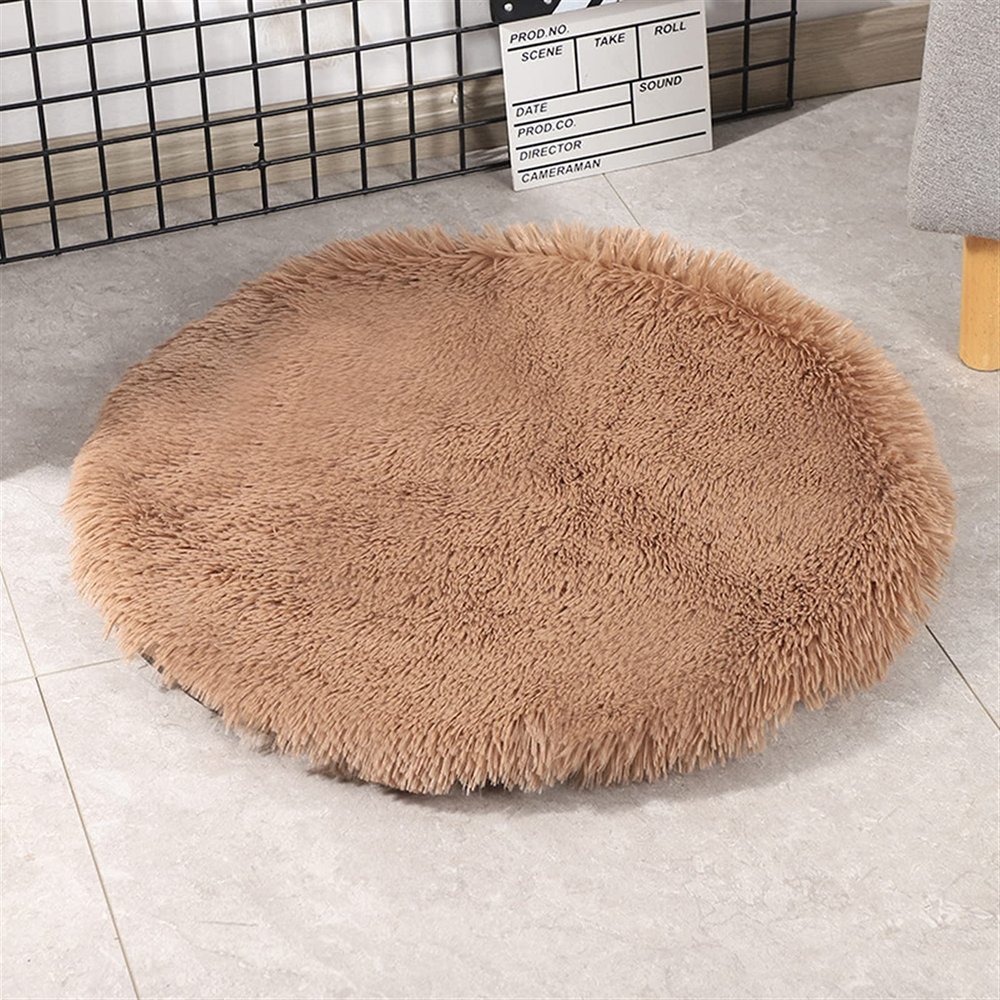 LIVEINU Faux Fur Shaggy Dog Mat, Round Pet Bed, Camel, 60 cm