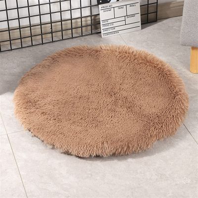 LIVEINU Shaggy Faux Fur Pet Bed, Round, 40 cm, Camel