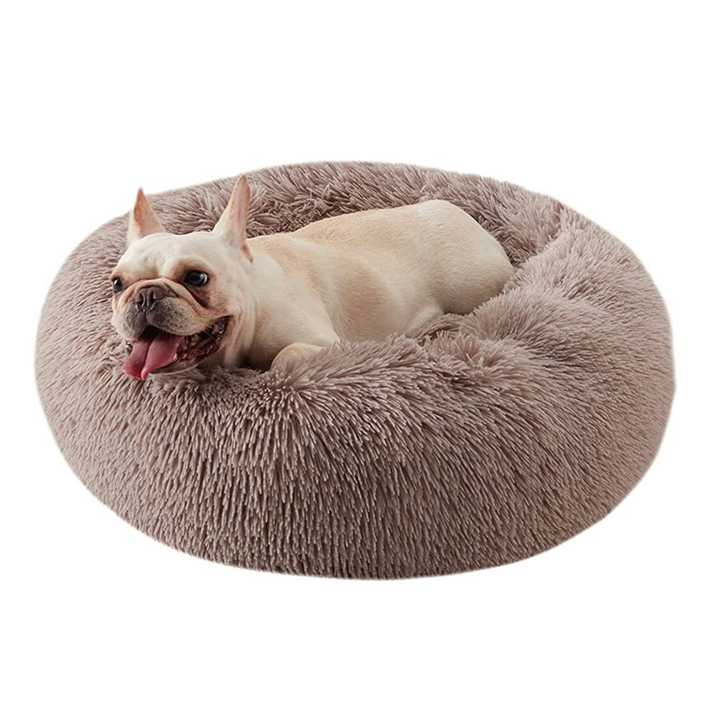 Chickw1 Round Donut Dog Bed for Dogs and Cats, Plush Washable Pet Bed, 120 cm, Light Brown