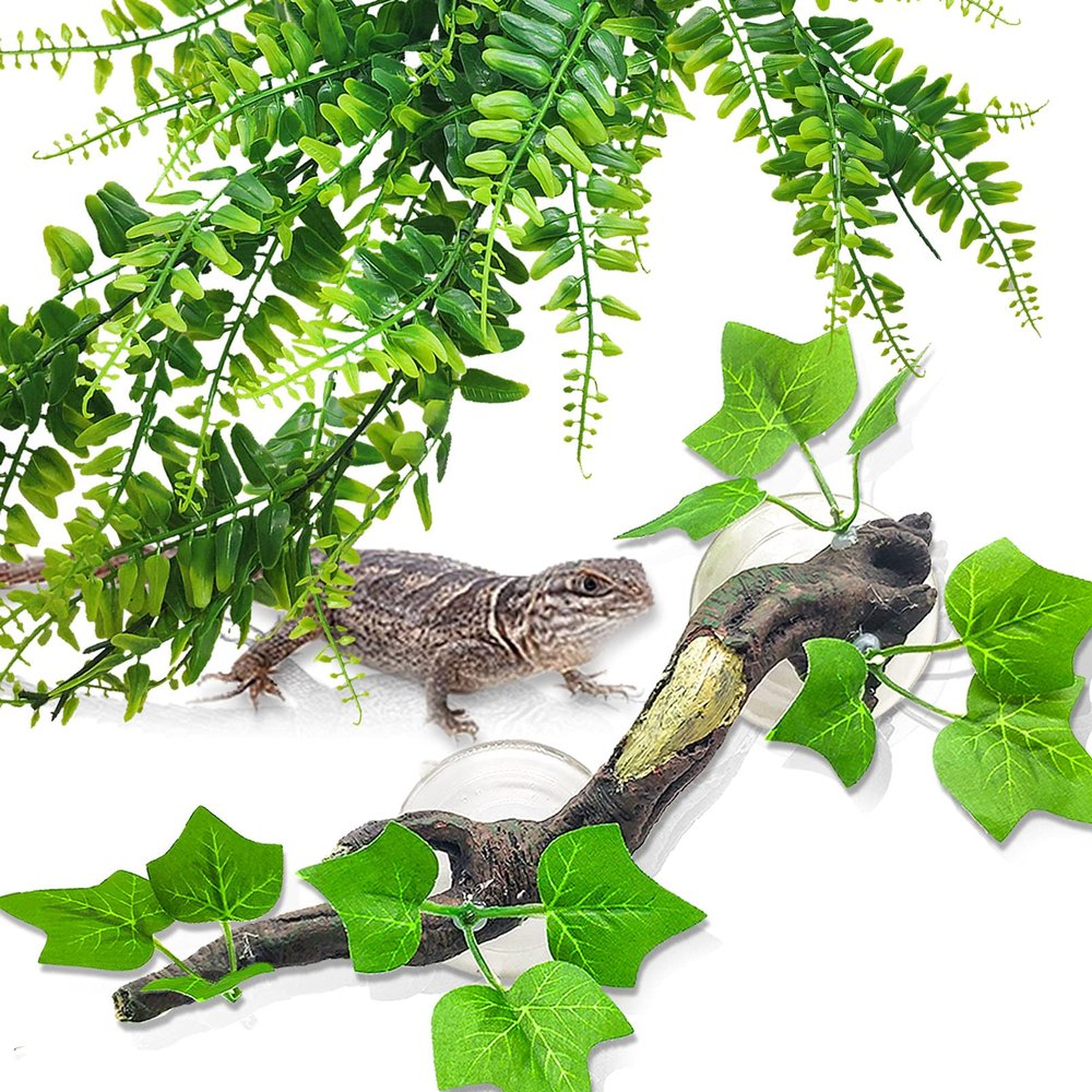 Hamiledyi Reptile Corner Branch and Hanging Vine Terrarium Decor with Suction Cup