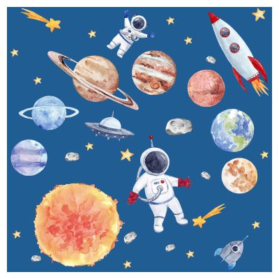 Little Deco Outer Space Wall Stickers for Boys' Rooms, Solar System, Planets, Rockets DL701-1