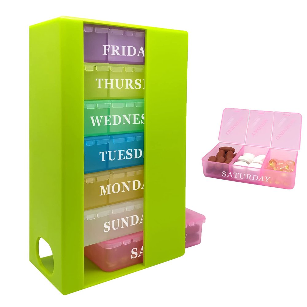 Portable Weekly Pill Organizer, 3 Times Daily, Stackable