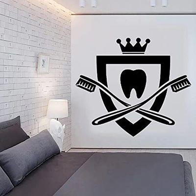 Zdklfm69 Wall Sticker Dental Center Toothbrush Crown Design 42 x 36 cm