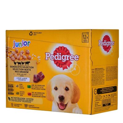 Pedigree | Mixed Selection in Jelly, 4 Varieties with Chicken, Beef & Liver, Poultry, Lamb & Liver | 12 x 100 g