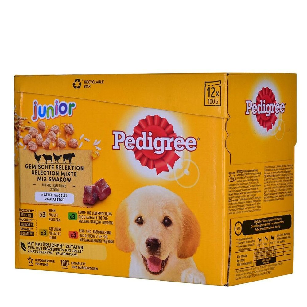 Pedigree | Mixed Selection in Jelly, 4 Varieties with Chicken, Beef & Liver, Poultry, Lamb & Liver | 12 x 100 g