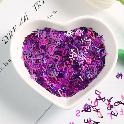 DIY 10g Ultra-Thin 4mm Letter-Shaped PET Nail Glitter, Laser Dark Violet