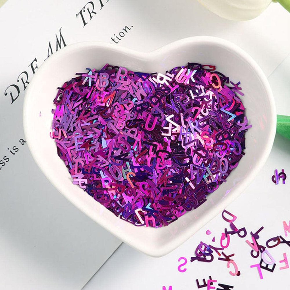 DIY 10g Ultra-Thin 4mm Letter-Shaped PET Nail Glitter, Laser Dark Violet
