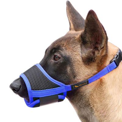 HEELE Dog Muzzle, Adjustable Loop, Breathable, Secure Fit for Small to Medium Dogs, Prevents Biting, Chewing, and Barking (L, Blue)