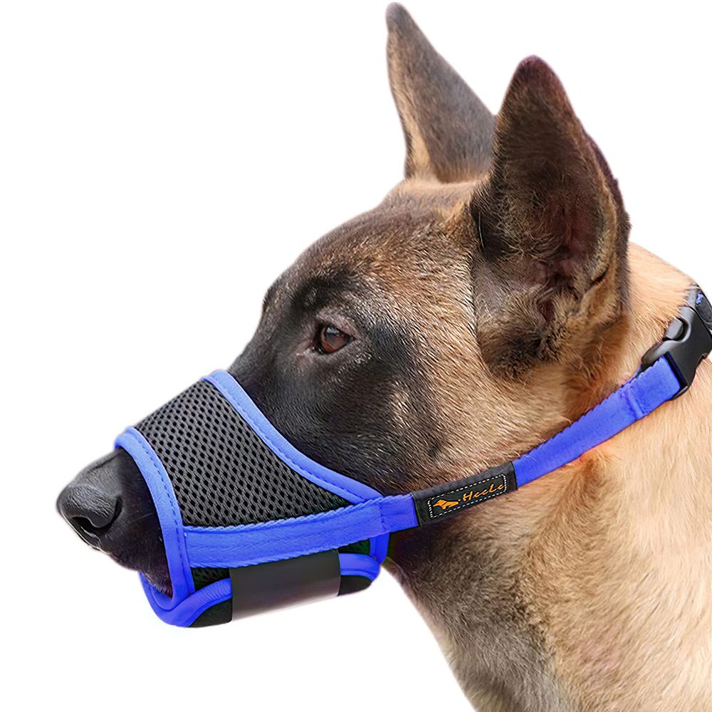 HEELE Dog Muzzle, Adjustable Loop, Breathable, Secure Fit for Small to Medium Dogs, Prevents Biting, Chewing, and Barking (L, Blue)