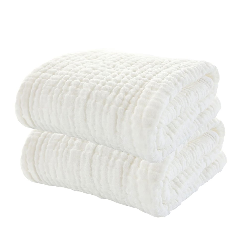 YeBon Baby Muslin Bath Towels, 6-Layer Cotton, 105 x 105 cm, White, 2-Pack