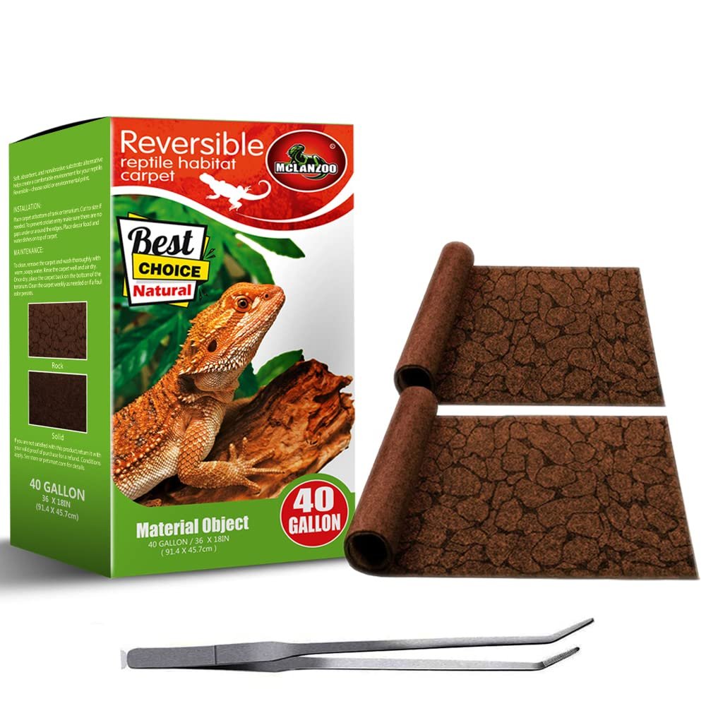 FQQF MCLANZOO Reptile Carpet 40-Gallon Upgrade Package, 2 Terrarium Liners with Feeding Tweezers