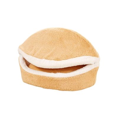 Cute Hamburger Bed Kennel, Warm Waterproof Sleeping Bag Nest for Cats and Puppies, Beige