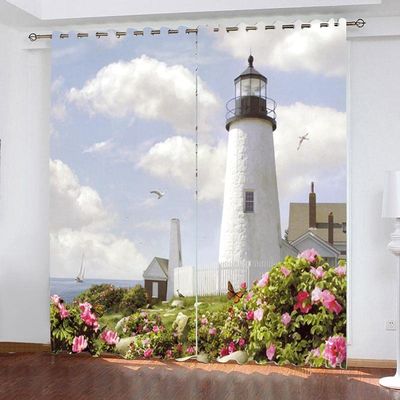 Yvvjmk Lighthouse by the Sea Blackout Thermal Curtain for Kids' Room, Living Room or Bedroom, 110 x 215 cm