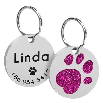 Personalized Engraved Pet Tag - Hot Pink Paw
