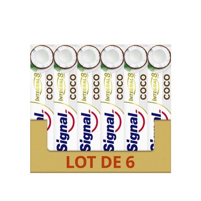 SIGNAL Integral 8 Nature Elements Coconut Toothpaste, Whiter Teeth, Mineral Zinc, 96% Ingredients of Natural Origin (6 x 75 ml)