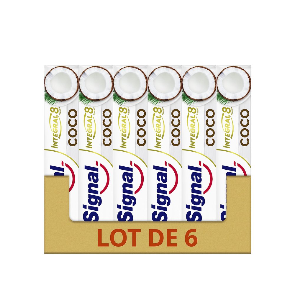 SIGNAL Integral 8 Nature Elements Coconut Toothpaste, Whiter Teeth, Mineral Zinc, 96% Ingredients of Natural Origin (6 x 75 ml)
