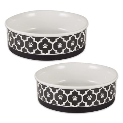 Bone Dry Lattice Collection Food and Water Bowls, Large Set, 19.1 x 6.1 cm, Black, 2-Pack