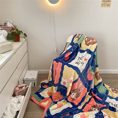 Baby Cartoon Patchwork Bear, Rabbit and Leaf Throw Blanket, White and Blue Sherpa Flannel Blanket for Girls and Boys, Couch, Bed or Office, Multicolor 3, 180 x 200 cm